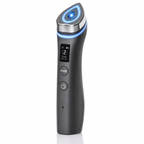 Velloura GlowBooster device, charcoal-gray body with chrome teardrop head and blue LED ring