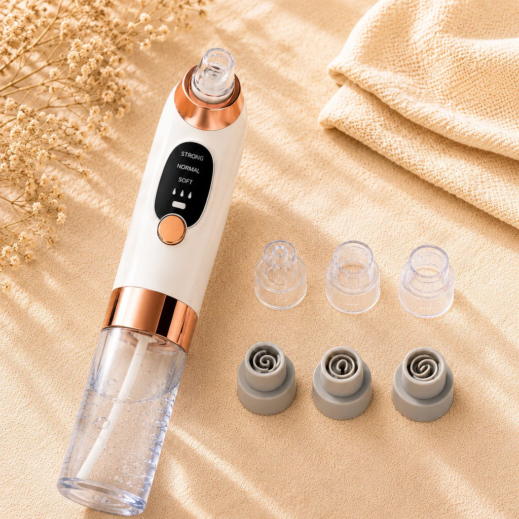 PoreClear pore vacuum device with water reservoir and three interchangeable blackhead extraction heads